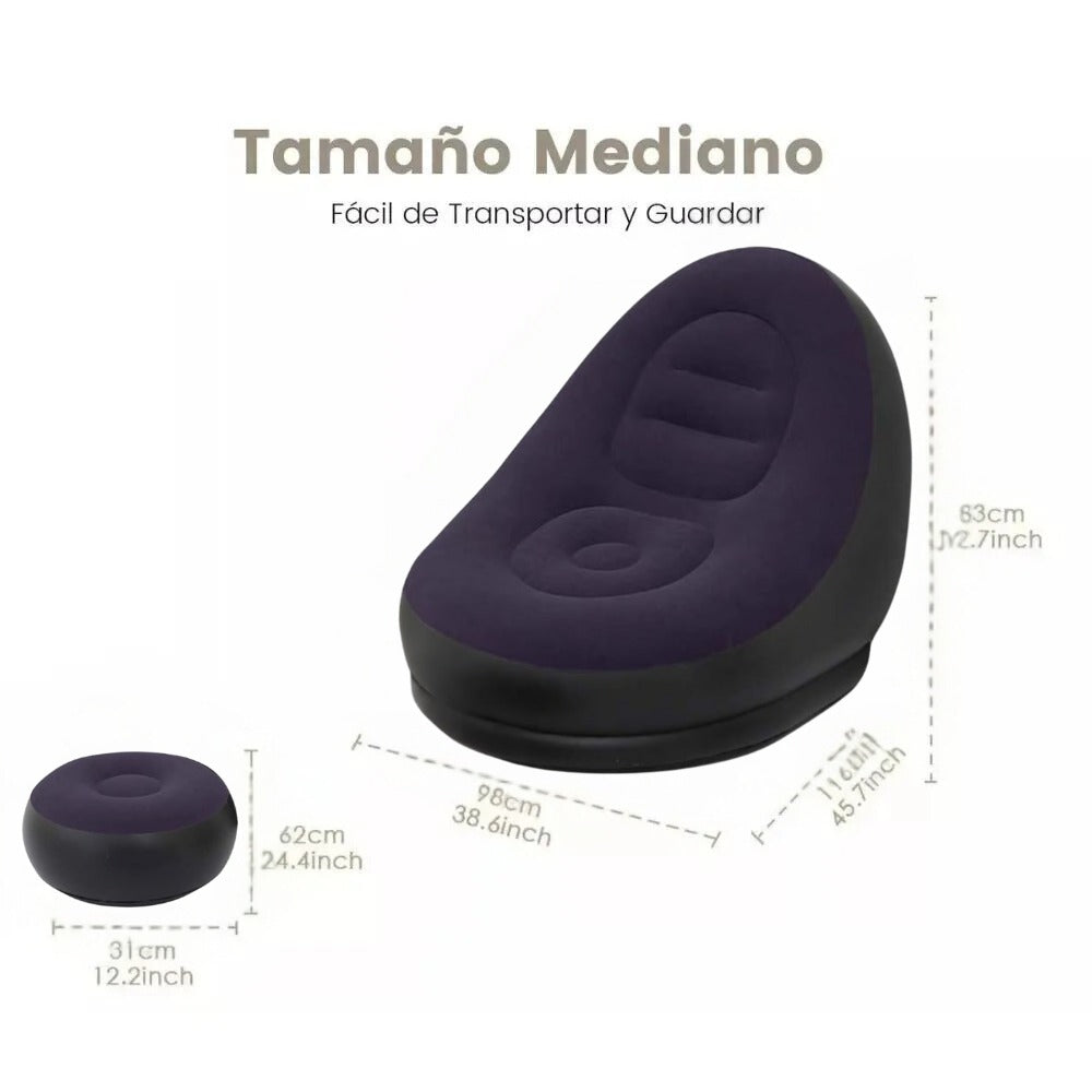 Sofa Sillon Inflable Con Posapies Portatil + Bomba Inflador Azul Oscuro