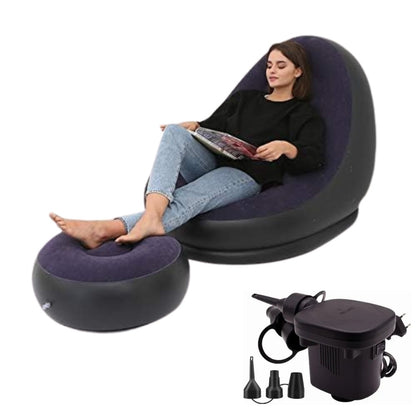 Sofa Sillon Inflable Con Posapies Portatil + Bomba Inflador Azul Oscuro